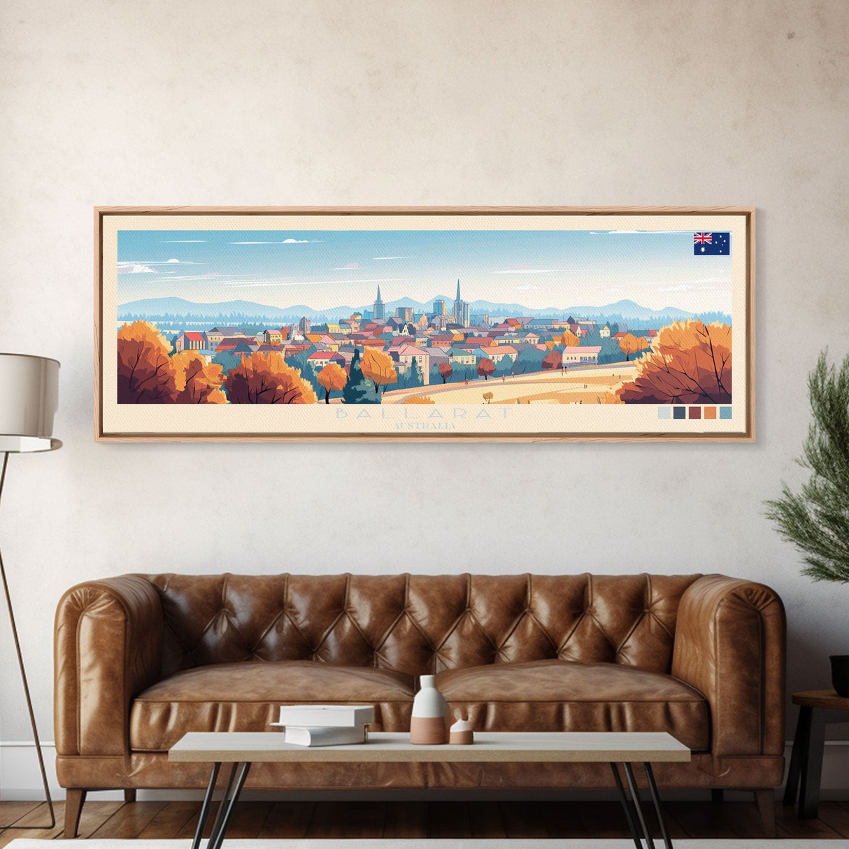 Ballarat, Australia Panoramic Travel Poster Canvas Print, Ballarat, Australia Painting, Australia Art, Ballarat Travel Art, Living Room Painting