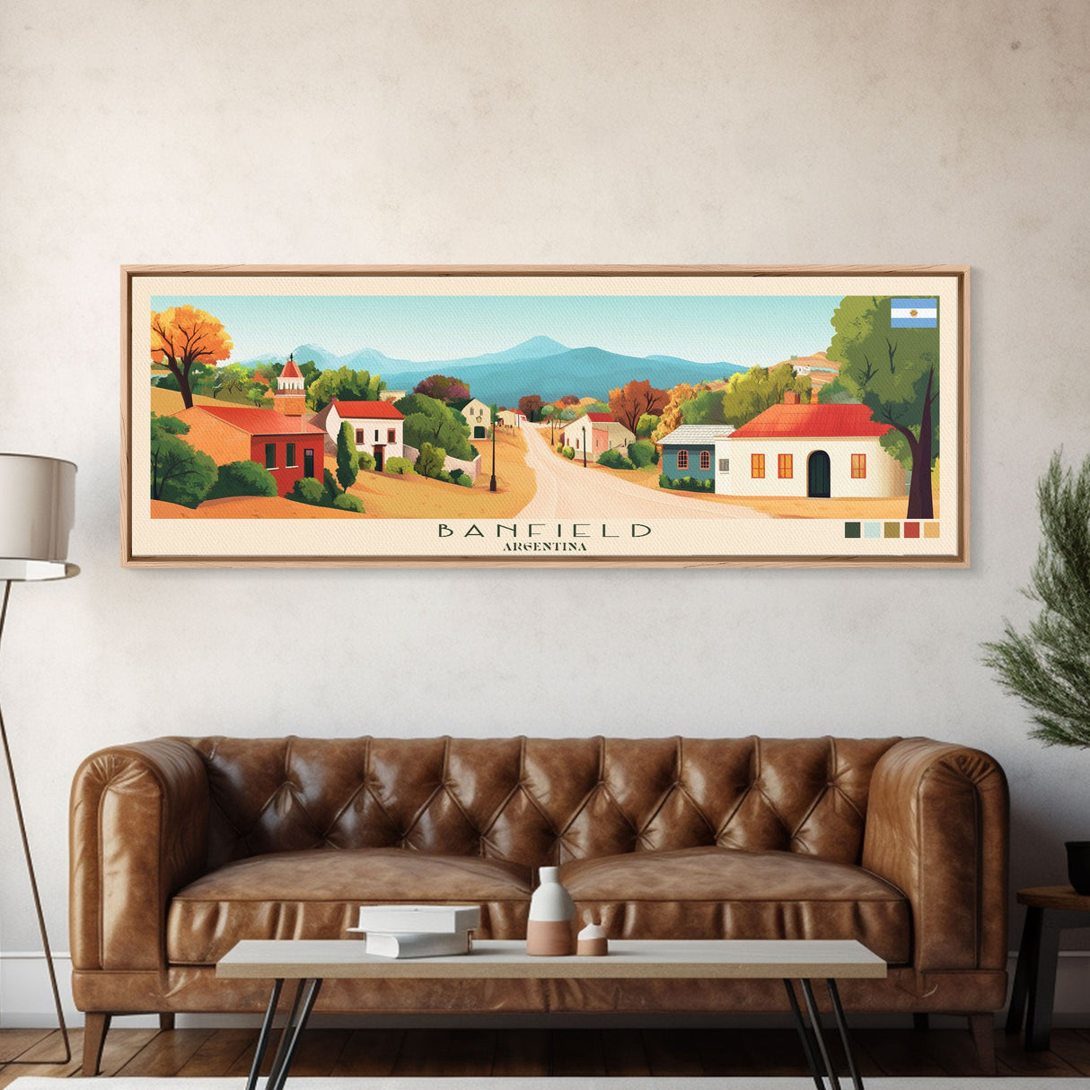 Banfield, Argentina Panoramic Travel Poster Canvas Print, Banfield, Argentina Painting, Argentina Art, Banfield Panoramic Travel Art, Travel Painting