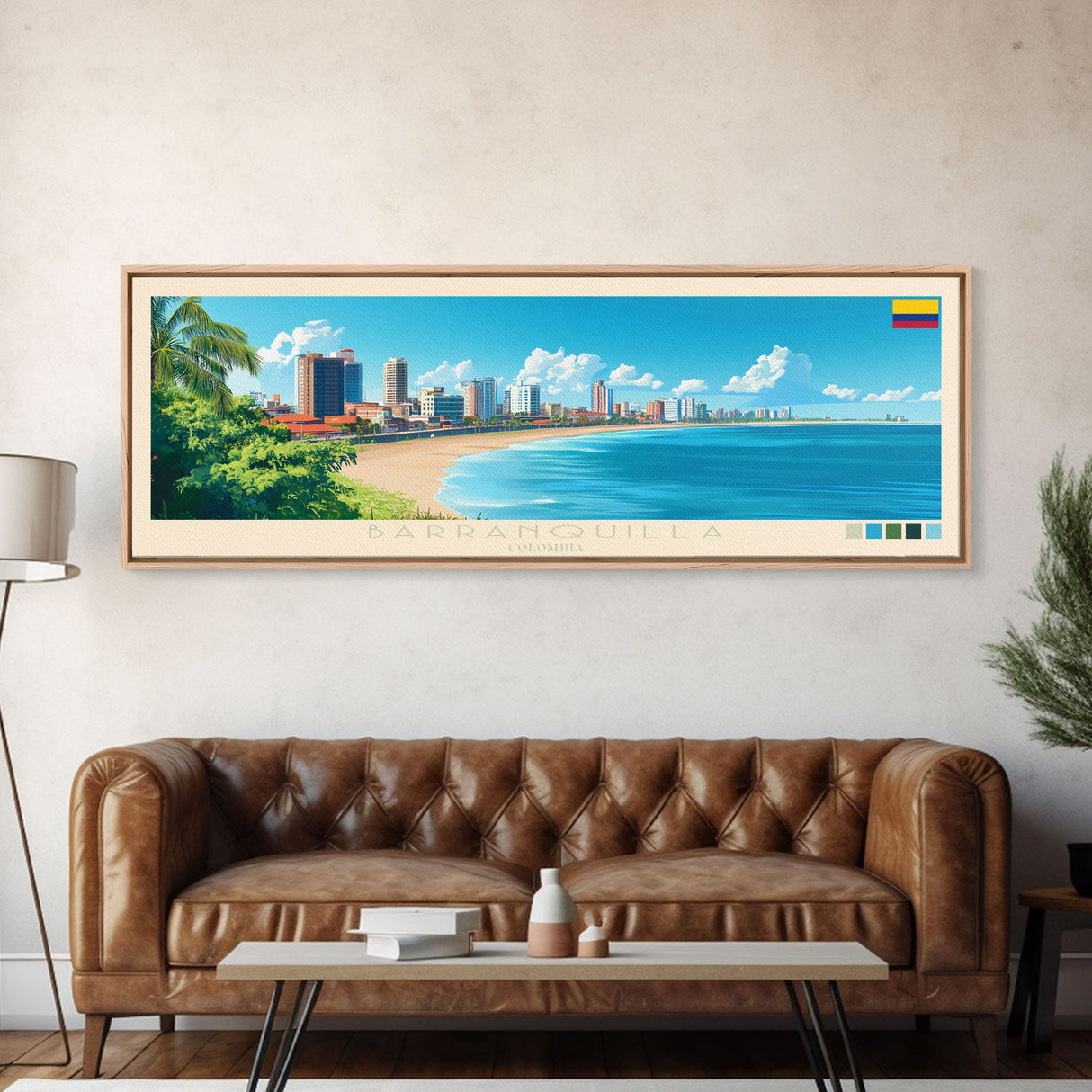 Barranquilla, Colombia Travel Poster Panoramic Canvas Print, Barranquilla, Colombia Painting, Colombia Art, Barranquilla Travel Art, Guest Room Painting