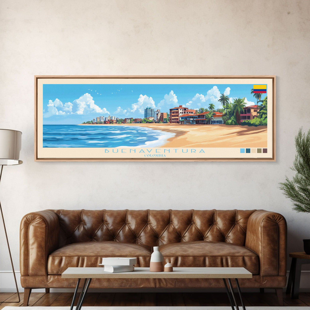 Panoramic Travel Poster Buenaventura, Colombia Canvas Print, Buenaventura, Colombia Painting, Colombia Art, Buenaventura Travel Art, Guest Room Painting