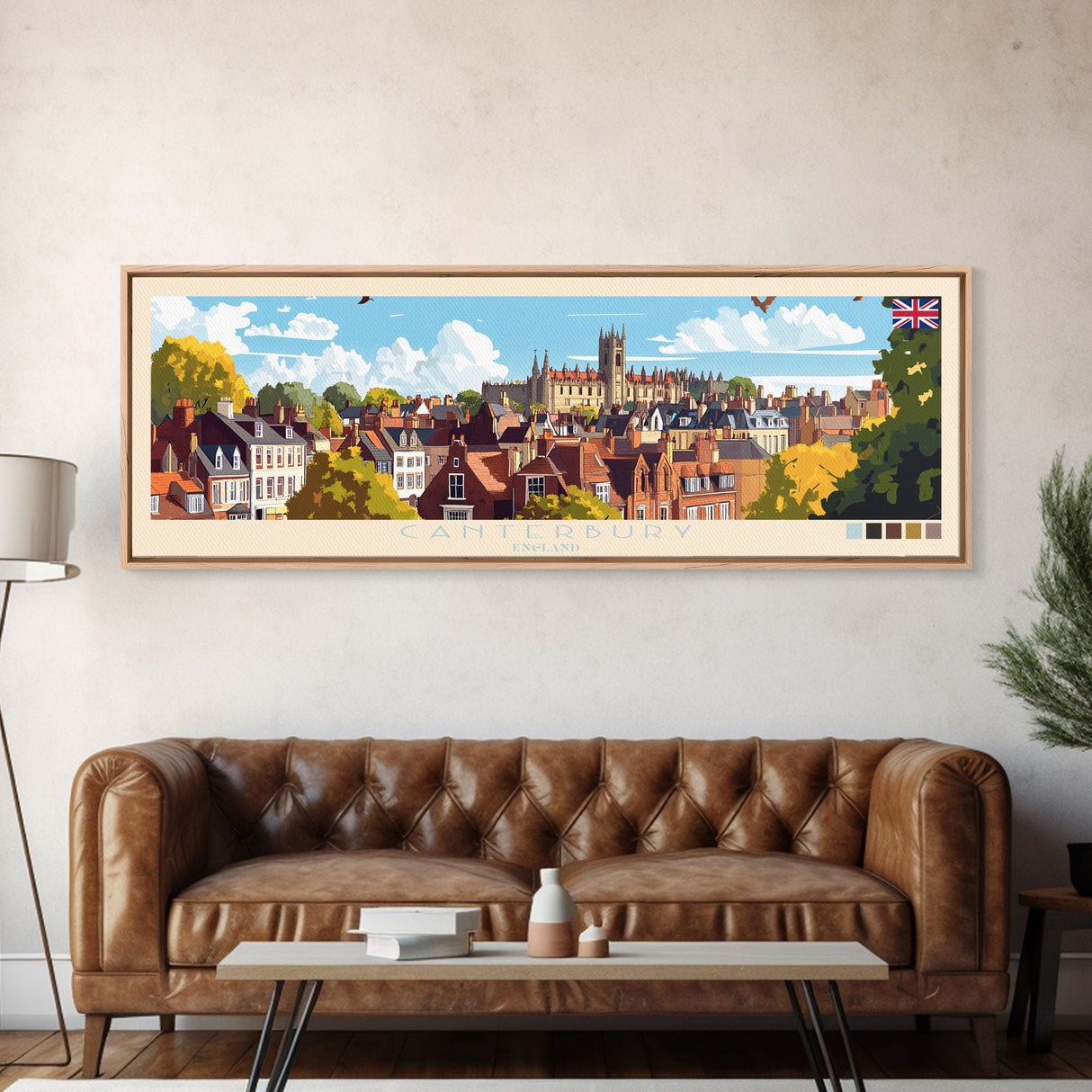 Panoramic Travel Poster Canterbury, England Canvas Print, Canterbury, England Painting, England Art, Canterbury Travel Art, Guest Room Painting