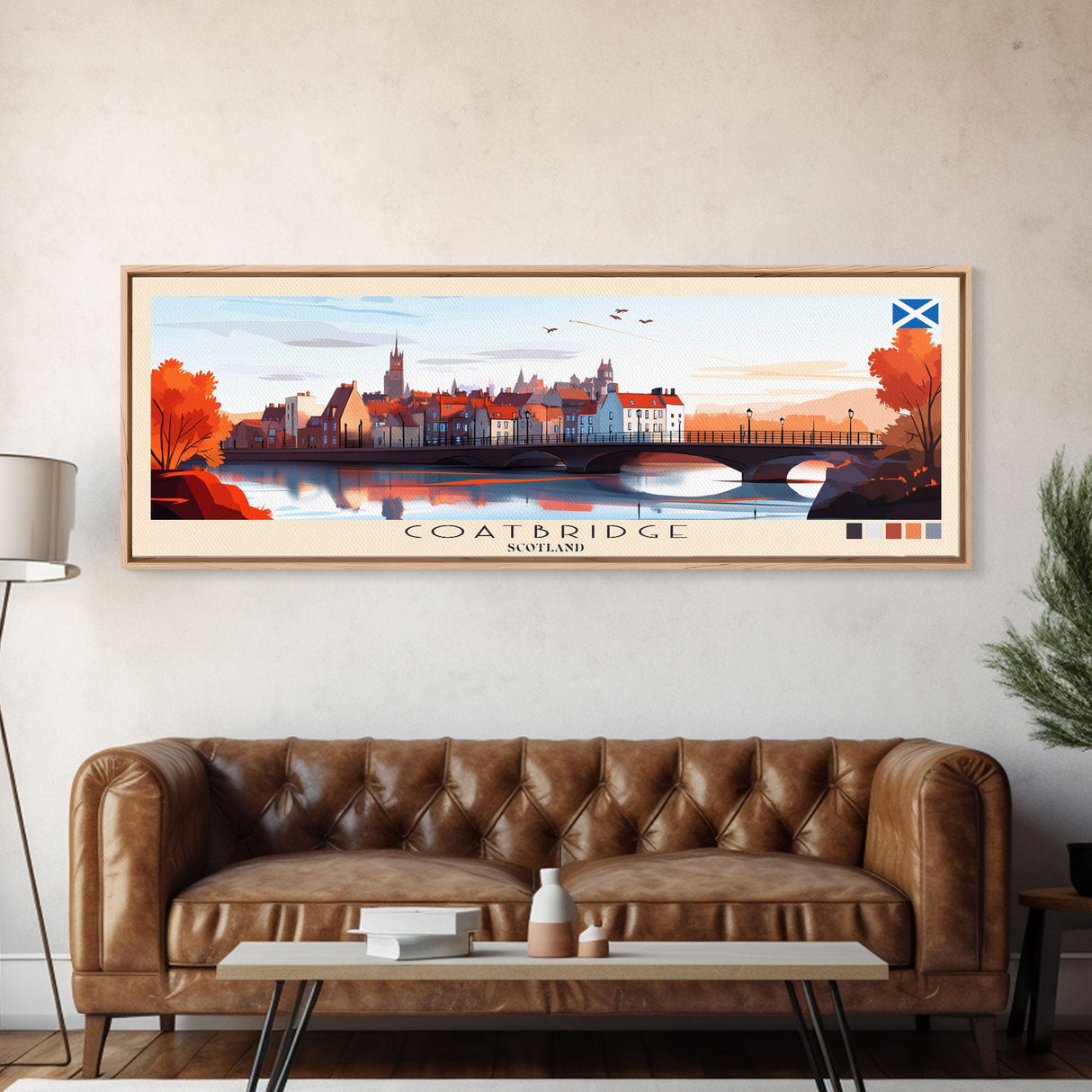 Coatbridge, Scotland Panoramic Travel Poster Canvas Print, Coatbridge, Scotland Painting, Scotland Art, Coatbridge Panoramic Travel Art, Travel Painting