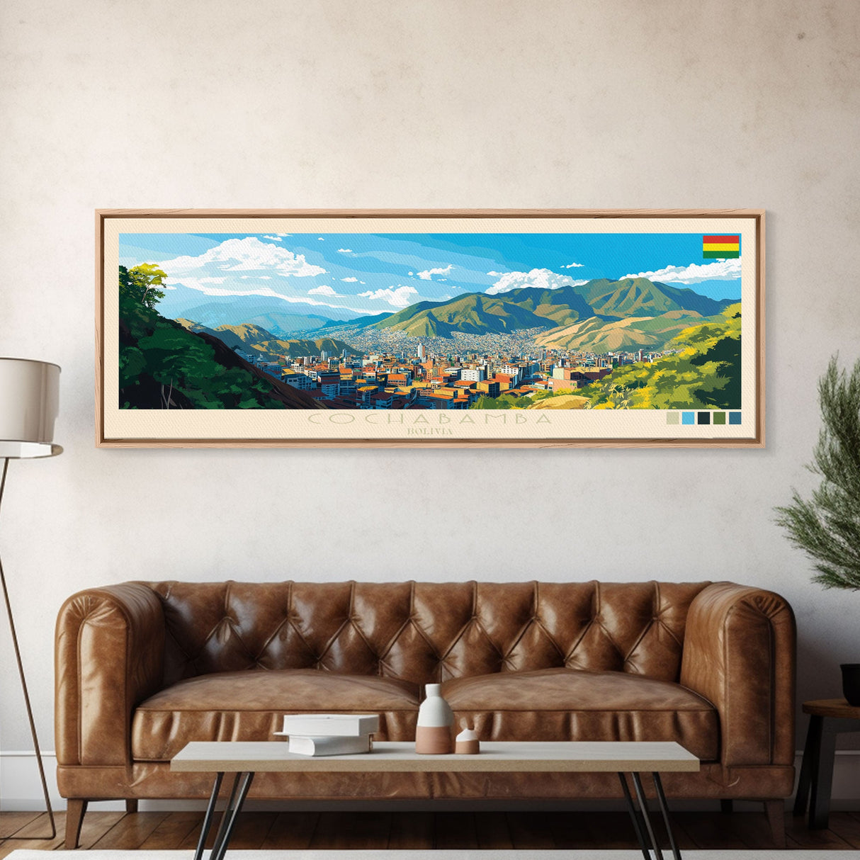 Cochabamba, Bolivia Panoramic Travel Poster Canvas Print, Cochabamba, Bolivia Painting, Bolivia Art, Cochabamba Travel Art, Living Room Painting