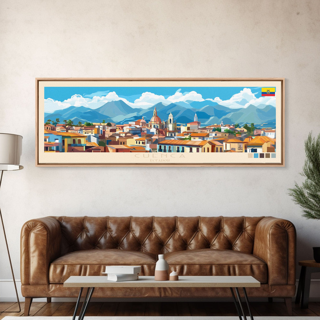 Cuenca, Ecuador Panoramic Travel Poster Canvas Print, Cuenca, Ecuador Painting, Ecuador Art, Cuenca Travel Art, Guest Room Painting