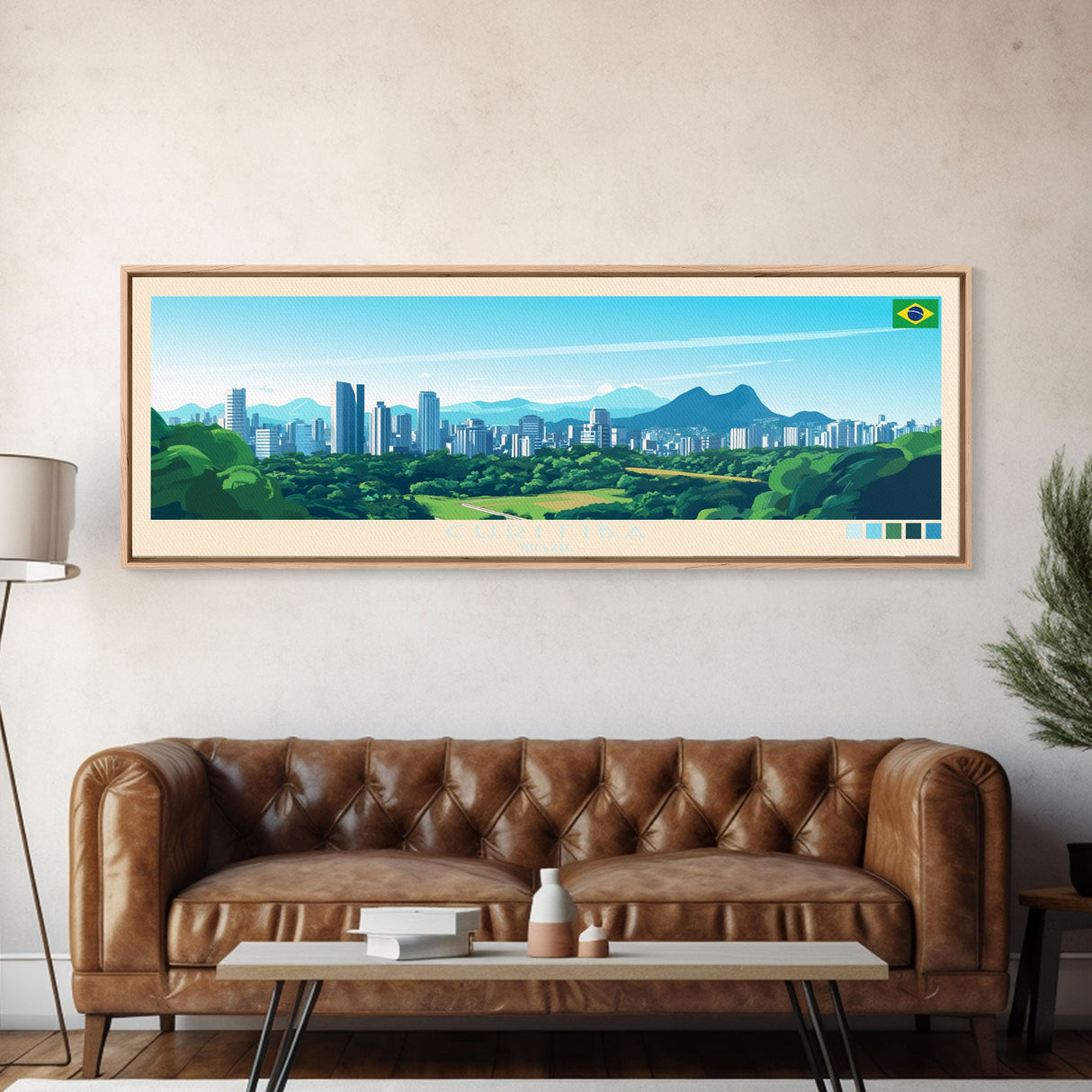 Curitiba, Brazil Panoramic Travel Poster Canvas Print, Curitiba, Brazil Painting, Brazil Art, Curitiba Travel Art, Living Room Painting