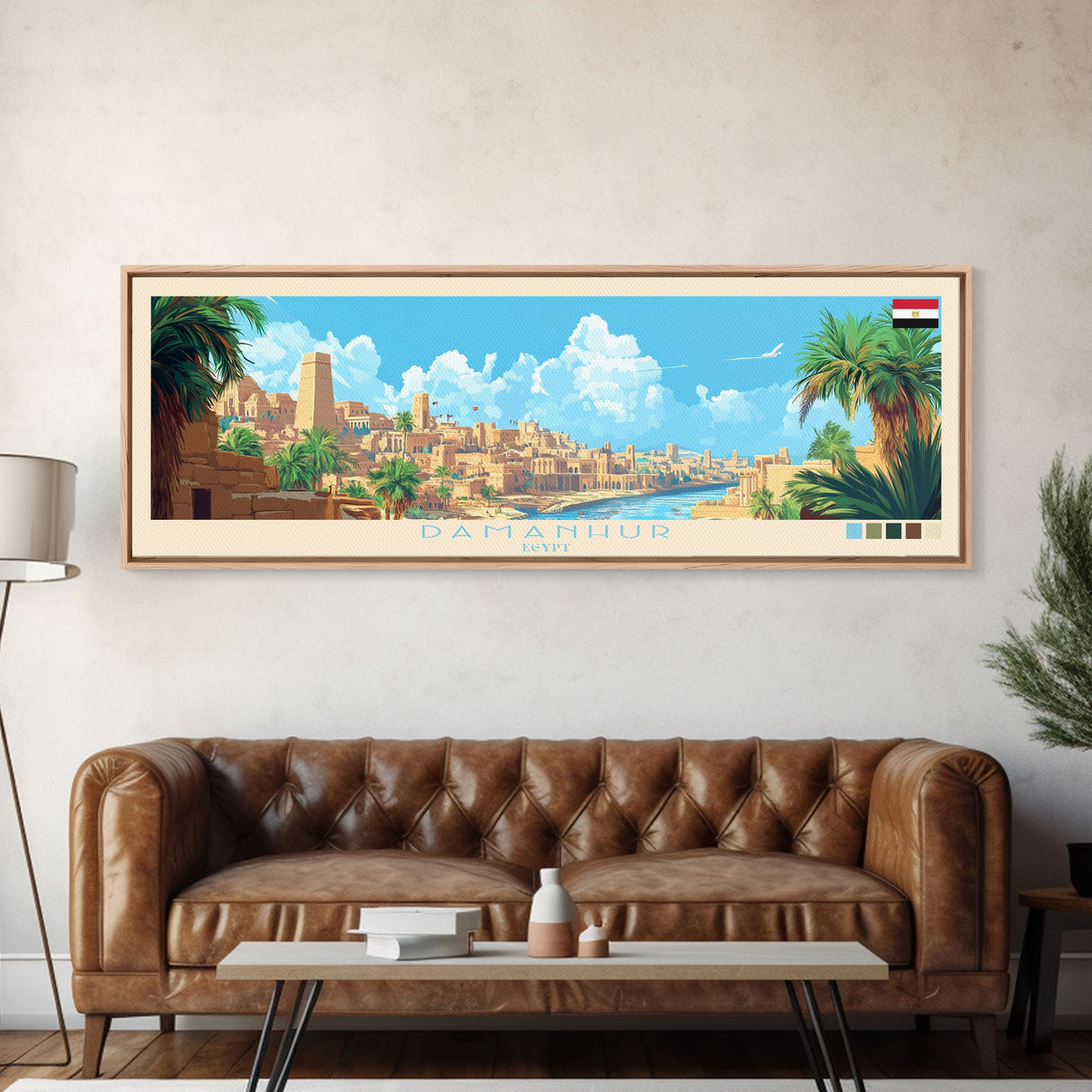 Damanhur, Egypt Panoramic Travel Poster Canvas Print, Damanhur, Egypt Painting, Egypt Art, Damanhur Travel Art, Guest Room Painting