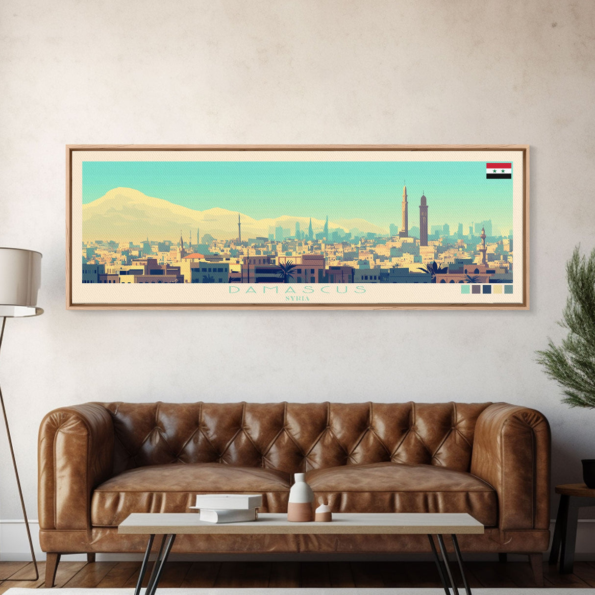 Panoramic Travel Poster Damascus, Syria Canvas Print, Damascus, Syria Painting, Syria Art, Damascus Travel Art, Guest Room Painting