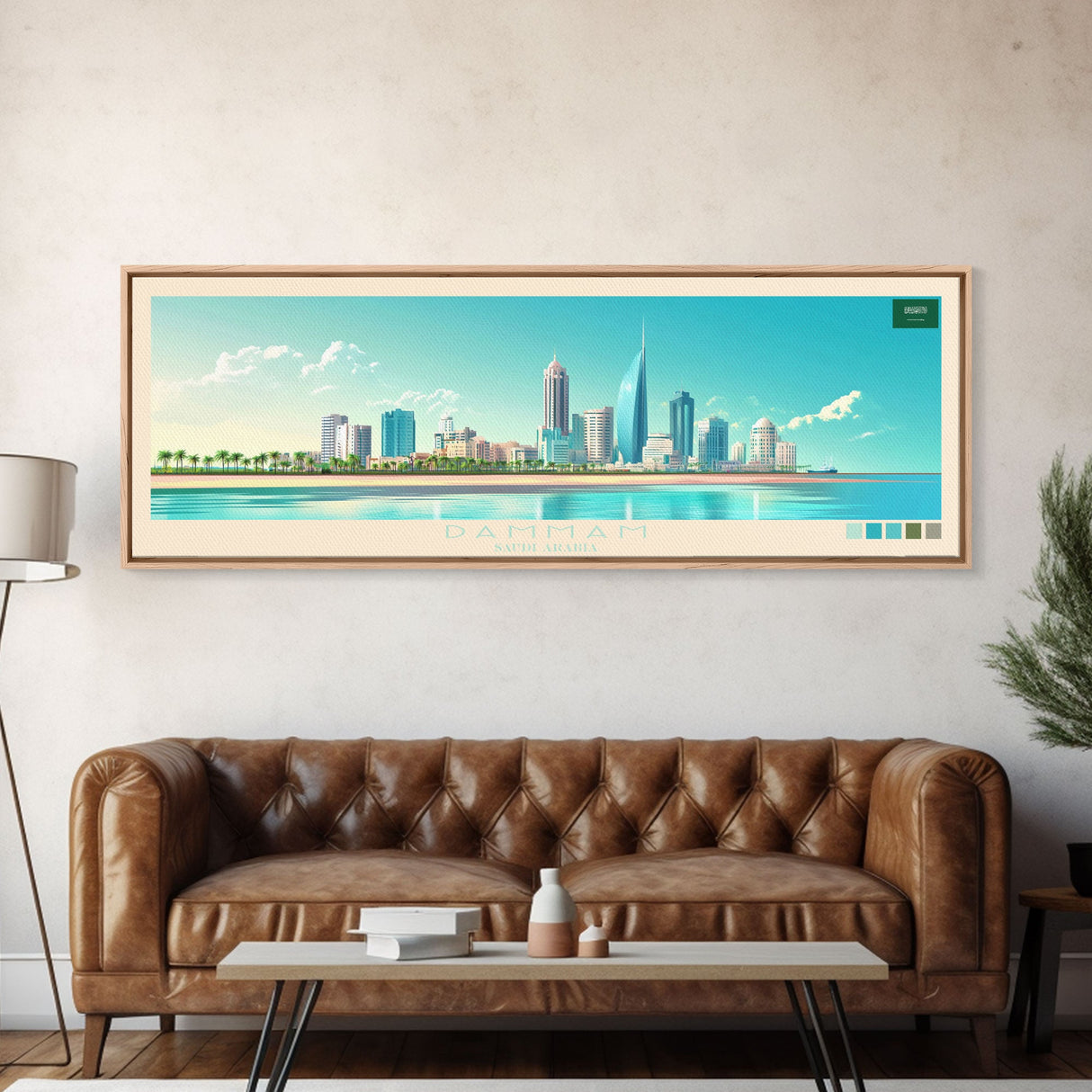 Dammam, Saudi Arabia Panoramic Travel Poster Canvas Print, Dammam, Saudi Arabia Painting, Saudi Arabia Art, Dammam Travel Art, Guest Room Painting