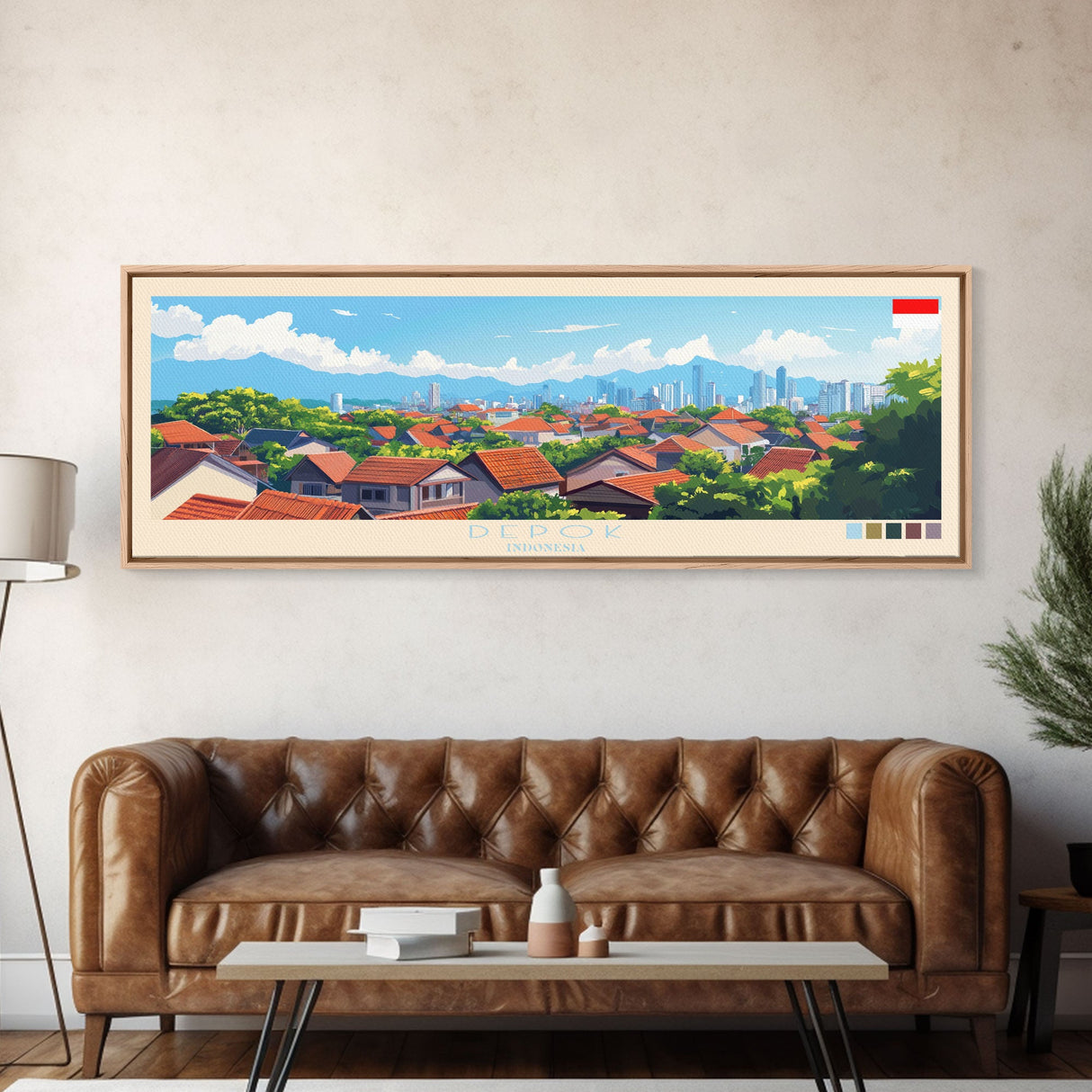 Depok, Indonesia Panoramic Travel Poster Canvas Print, Depok, Indonesia Painting, Indonesia Art, Depok Panoramic Travel Art, Travel Painting