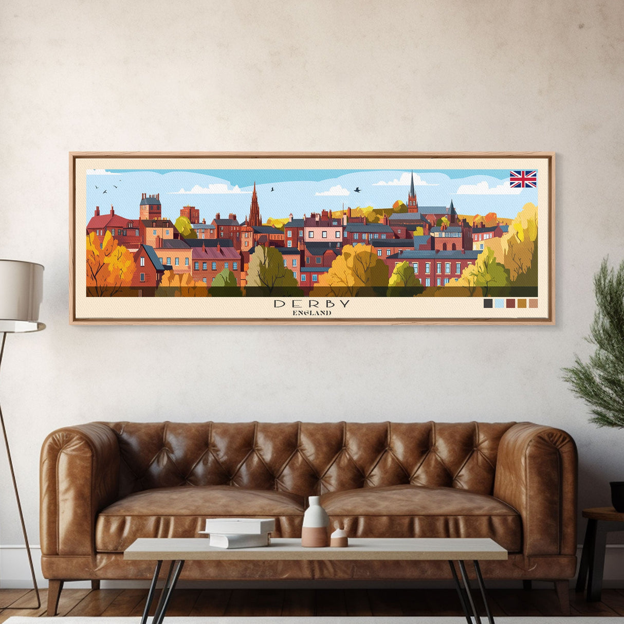 Derby, England Panoramic Travel Poster Canvas Print, Derby, England Painting, England Art, Derby Travel Art, Guest Room Painting