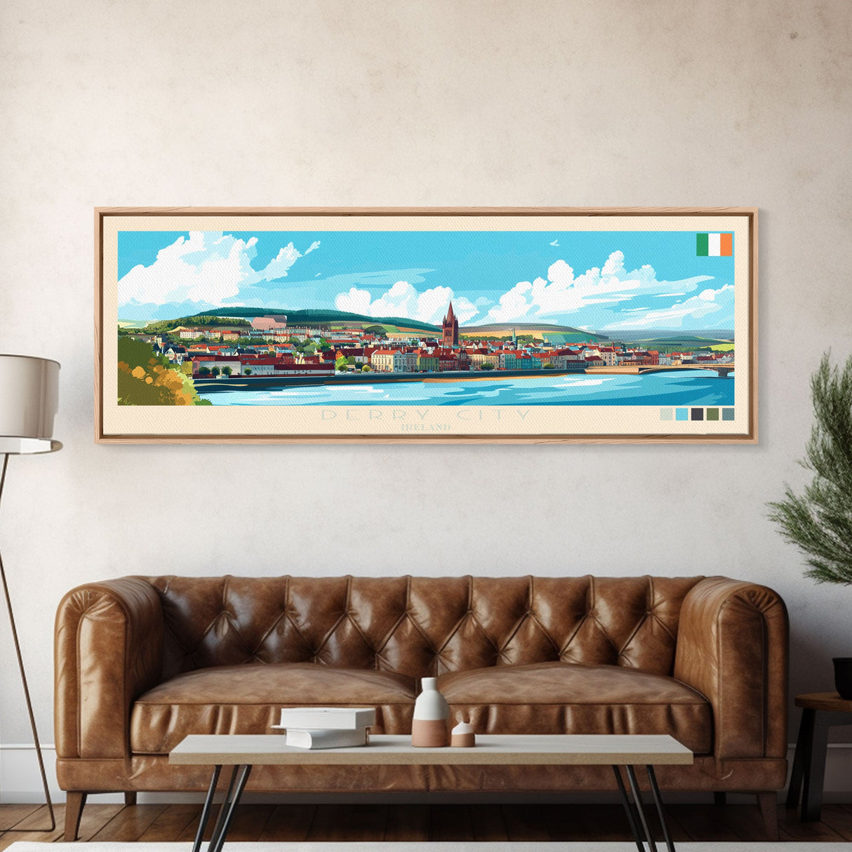 Panoramic Travel Poster Derry City, Ireland Canvas Print, Derry City, Ireland Painting, Ireland Art, Derry City Travel Art, Guest Room Painting