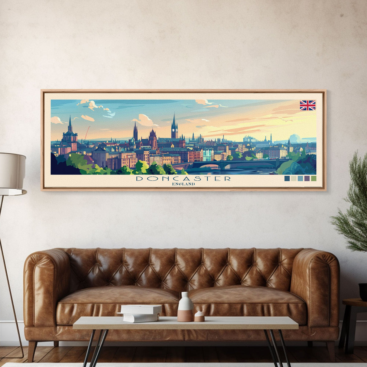 Doncaster, England Panoramic Travel Poster Canvas Print, Doncaster, England Painting, England Art, Doncaster Travel Art, Guest Room Painting