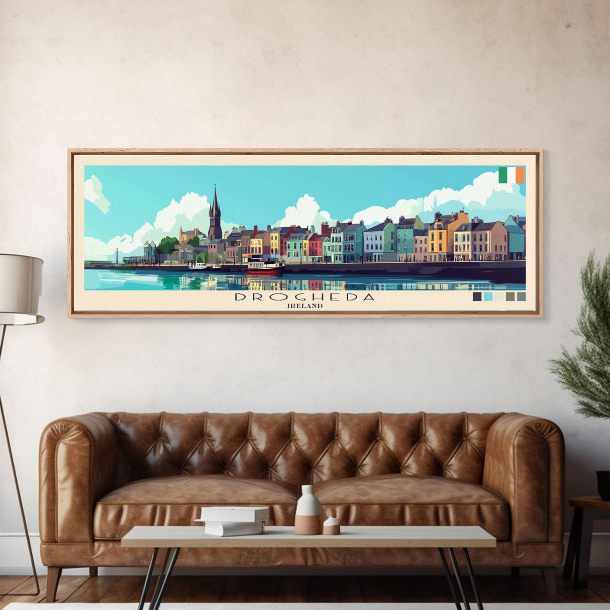 Drogheda, Ireland Panoramic Travel Poster Canvas Print, Drogheda, Ireland Painting, Ireland Art, Drogheda Travel Art, Guest Room Painting