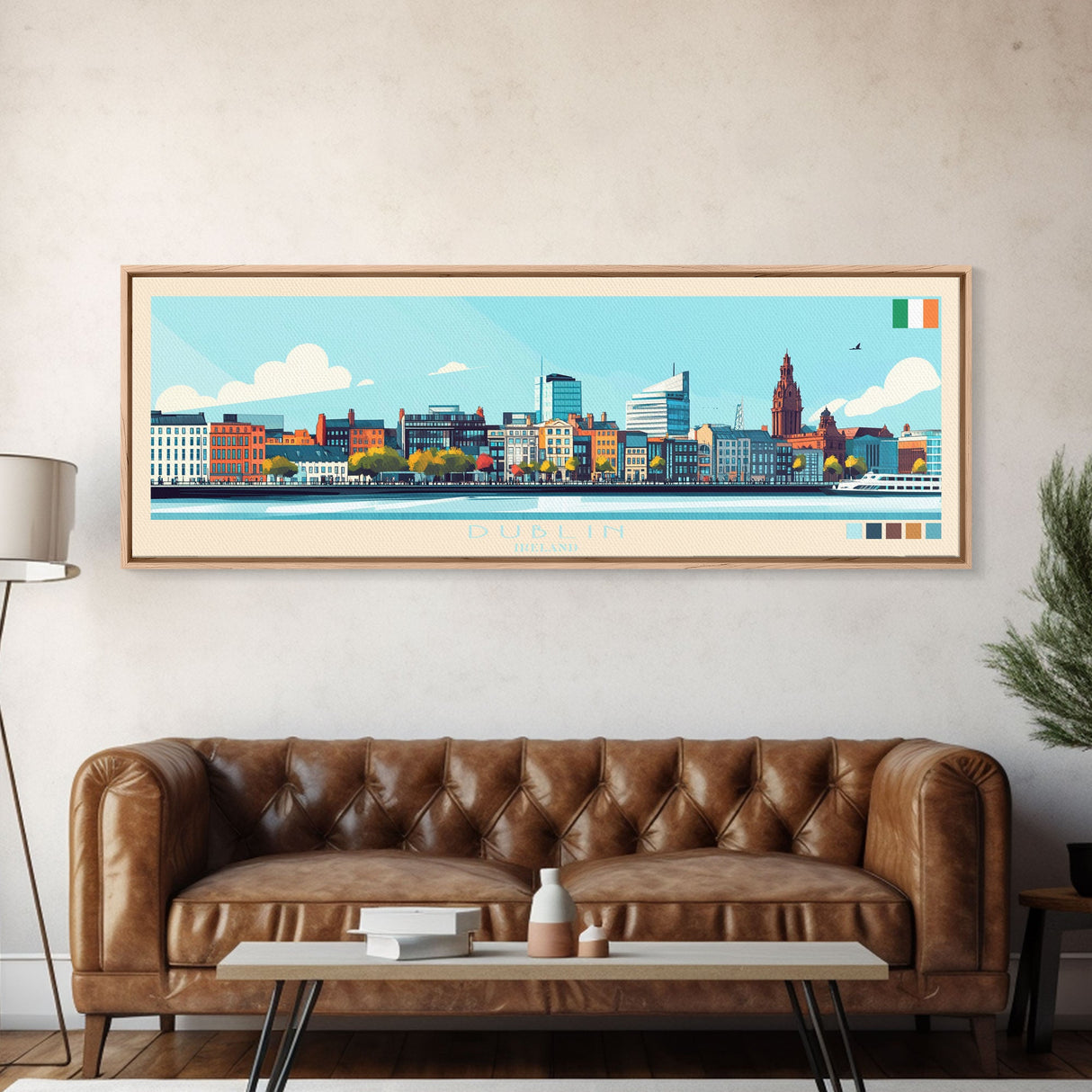 Dublin, Ireland Travel Poster Panoramic Canvas Print, Dublin, Ireland Painting, Ireland Art, Dublin Travel Art, Guest Room Painting