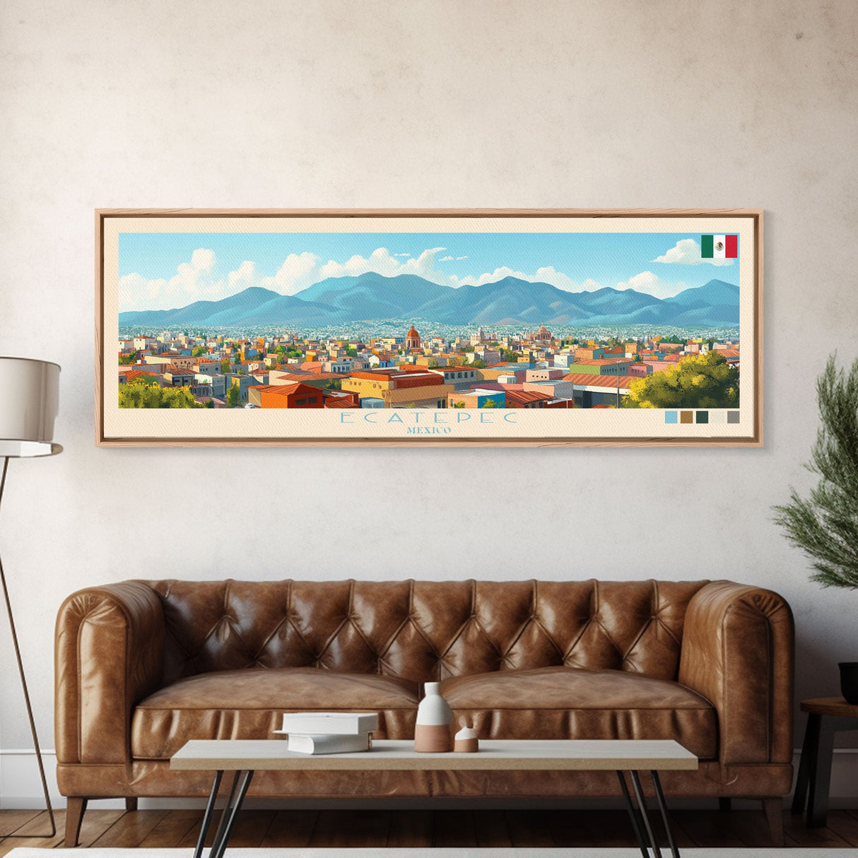 Ecatepec, Mexico Panoramic Travel Poster Canvas Print, Ecatepec, Mexico Painting, Mexico Art, Ecatepec Panoramic Travel Art, Travel Painting