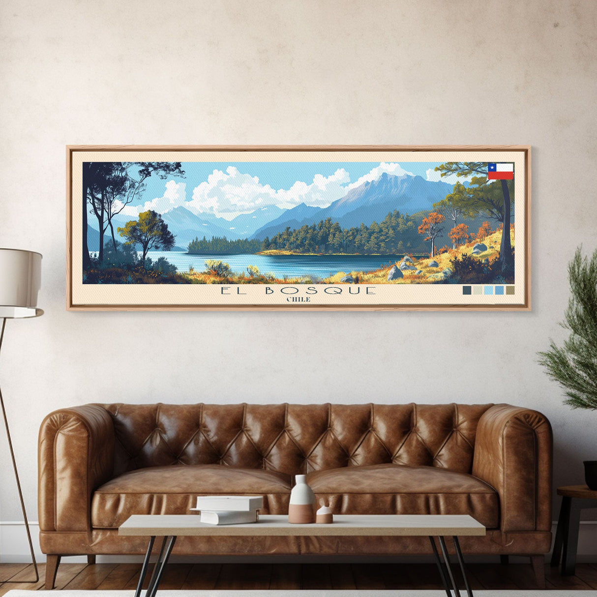 El Bosque, Chile Panoramic Travel Poster Canvas Print, El Bosque, Chile Painting, Chile Art, El Bosque Travel Art, Guest Room Painting