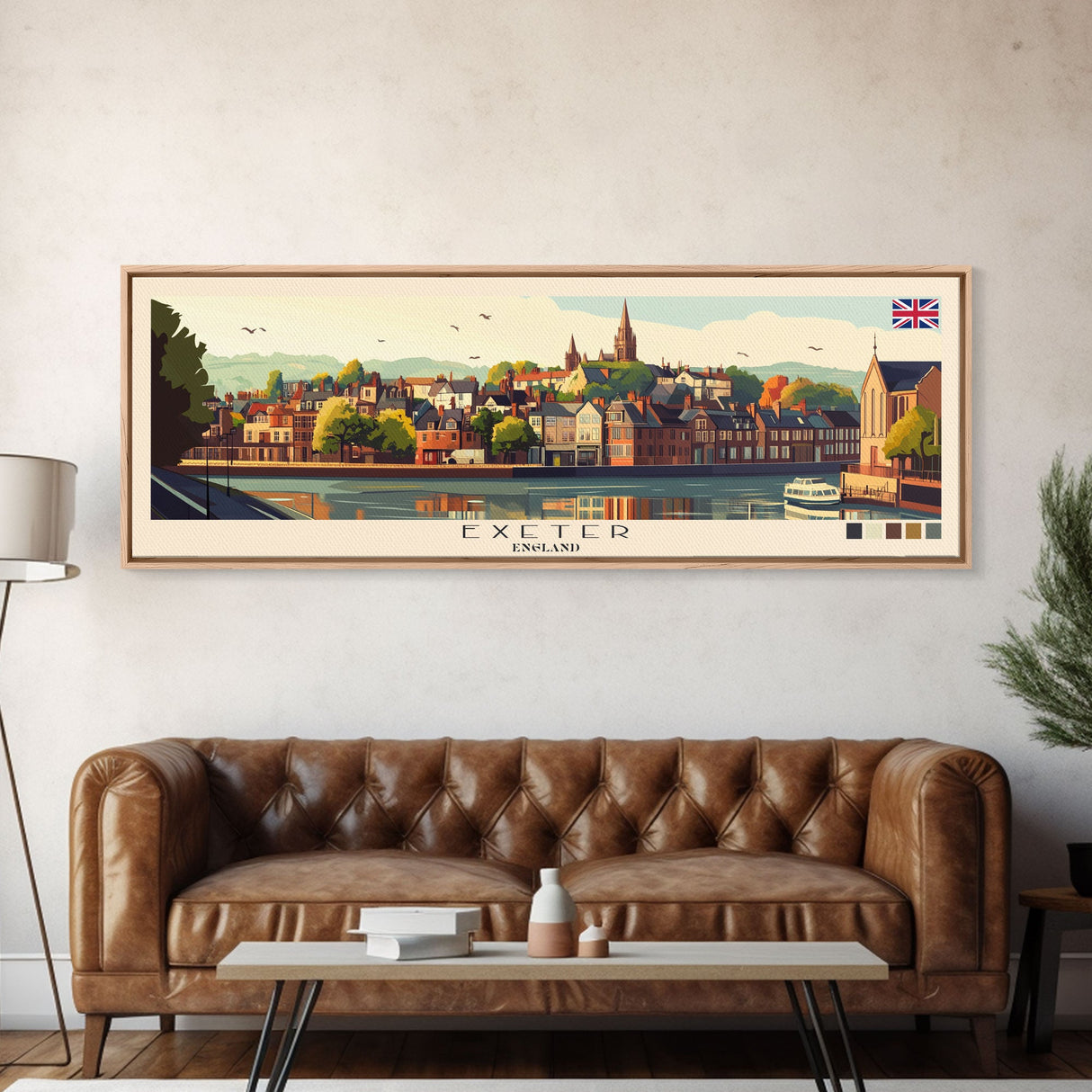 Panoramic Travel Poster Exeter, England Canvas Print, Exeter, England Painting, England Art, Exeter Travel Art, Guest Room Painting