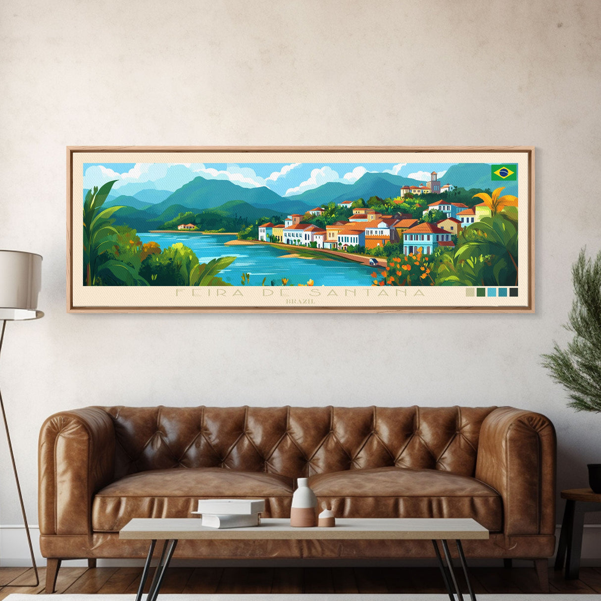 Feira de Santana, Brazil Panoramic Travel Poster Canvas Print, Feira de Santana, Brazil Painting, Brazil Art, Feira de Santana Travel Art, Living Room Painting