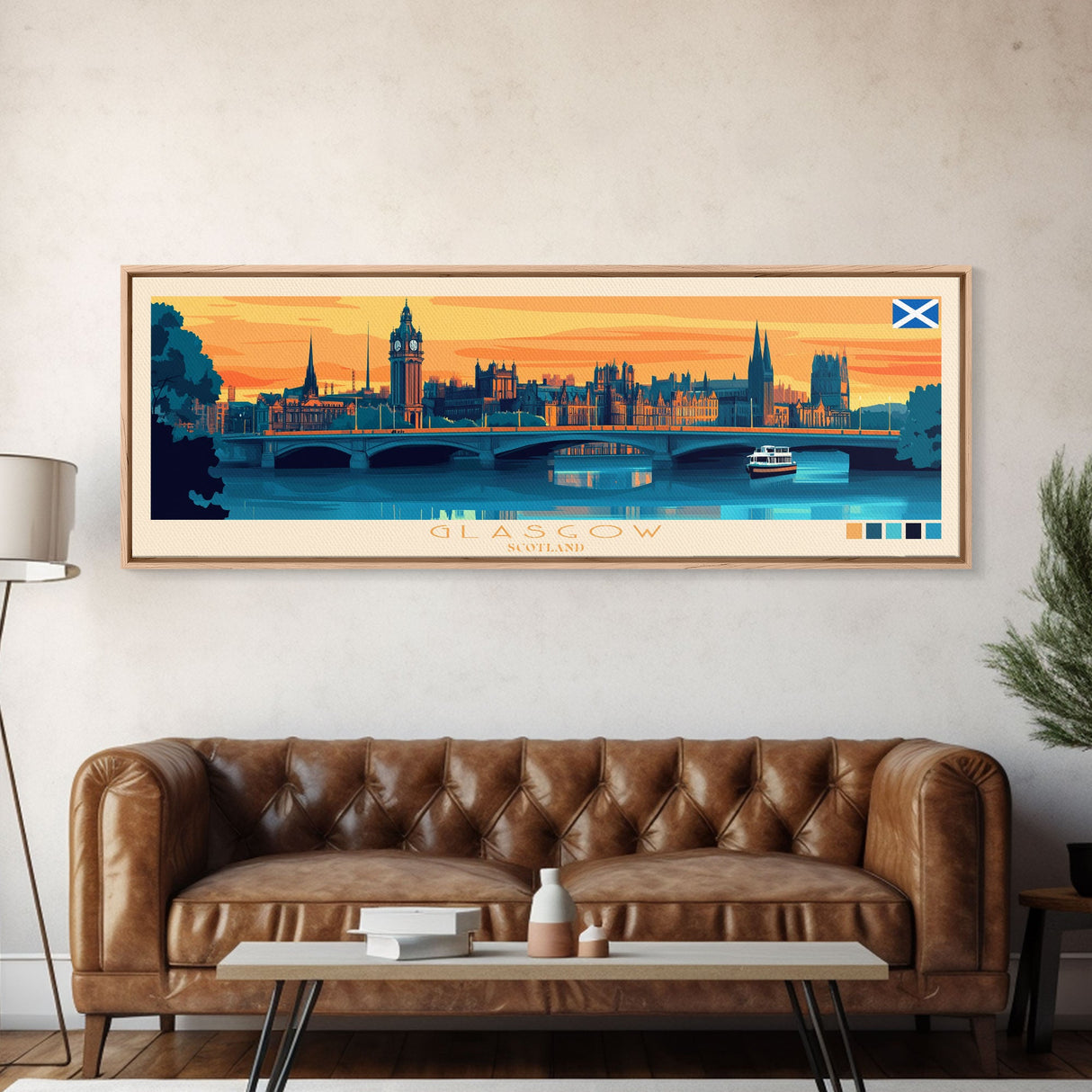 Glasgow, Scotland Panoramic Travel Poster Canvas Print, Glasgow, Scotland Painting, Scotland Art, Glasgow Travel Art, Guest Room Painting