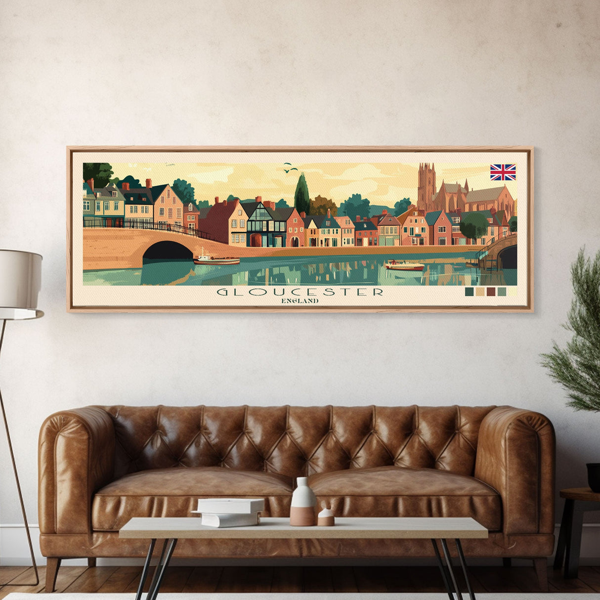 Gloucester, England Panoramic Travel Poster Canvas Print, Gloucester, England Painting, England Art, Gloucester Panoramic Travel Art, Travel Painting