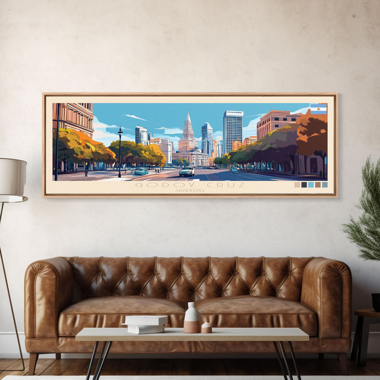 Godoy Cruz, Argentina Panoramic Travel Poster Canvas Print, Godoy Cruz, Argentina Painting, Argentina Art, Godoy Cruz Travel Art, Guest Room Painting