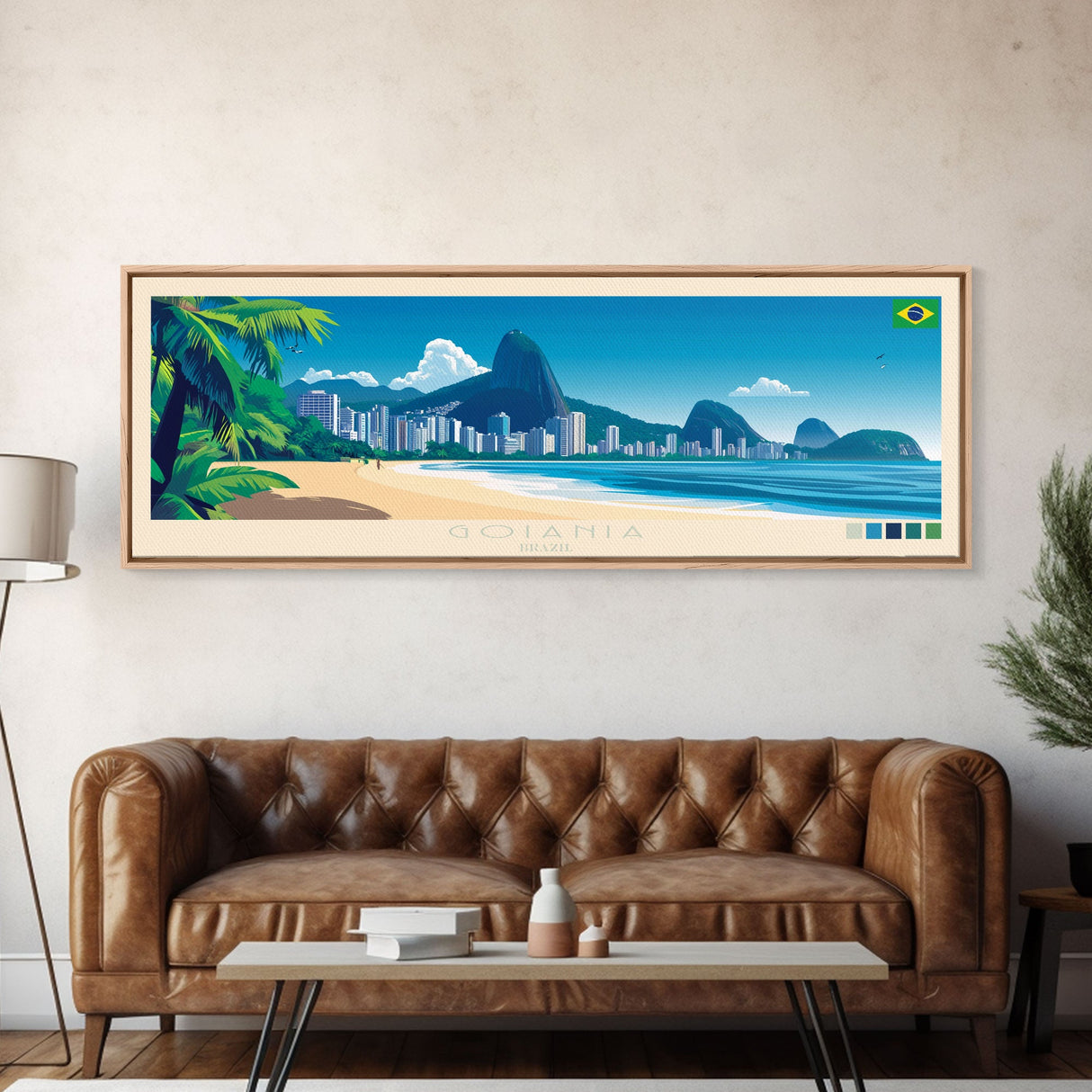 Goiania, Brazil Panoramic Travel Poster Canvas Print, Goiania, Brazil Painting, Brazil Art, Goiania Travel Art, Living Room Painting