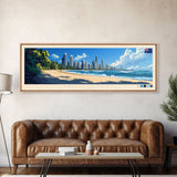 Gold Coast, Australia Travel Poster Panoramic Canvas Print, Gold Coast, Australia Painting, Australia Art, Gold Coast Travel Art, Guest Room Painting