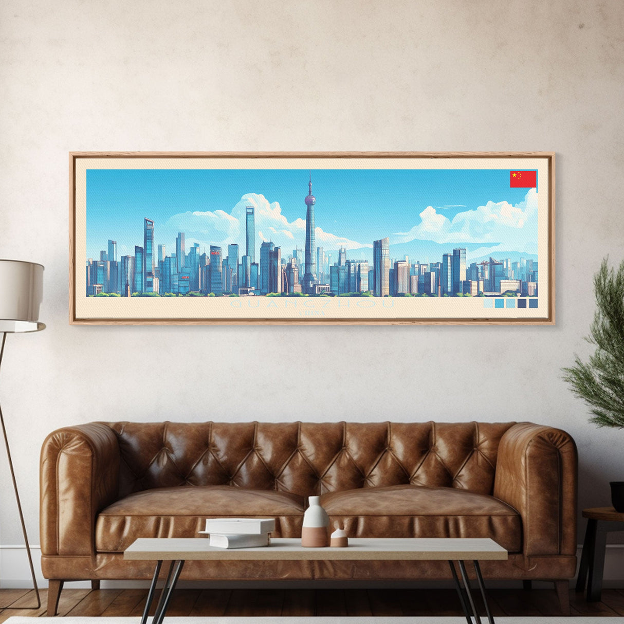 Guangzhou, China Panoramic Travel Poster Canvas Print, Guangzhou, China Painting, China Art, Guangzhou Travel Art, Guest Room Painting