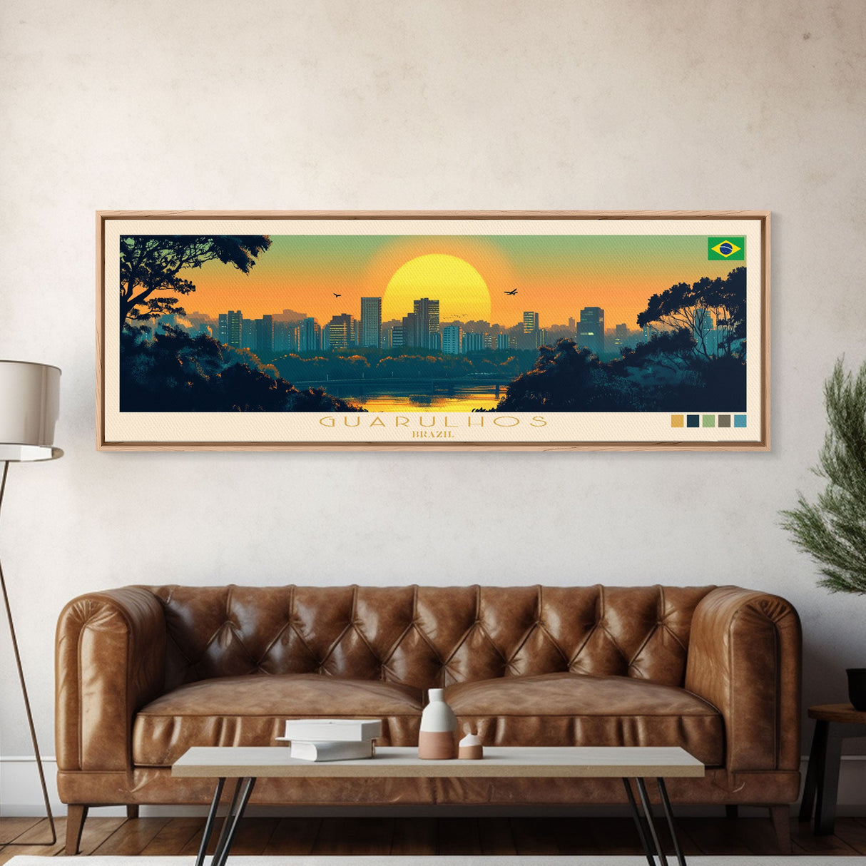 Guarulhos, Brazil Panoramic Travel Poster Canvas Print, Guarulhos, Brazil Painting, Brazil Art, Guarulhos Travel Art, Living Room Painting