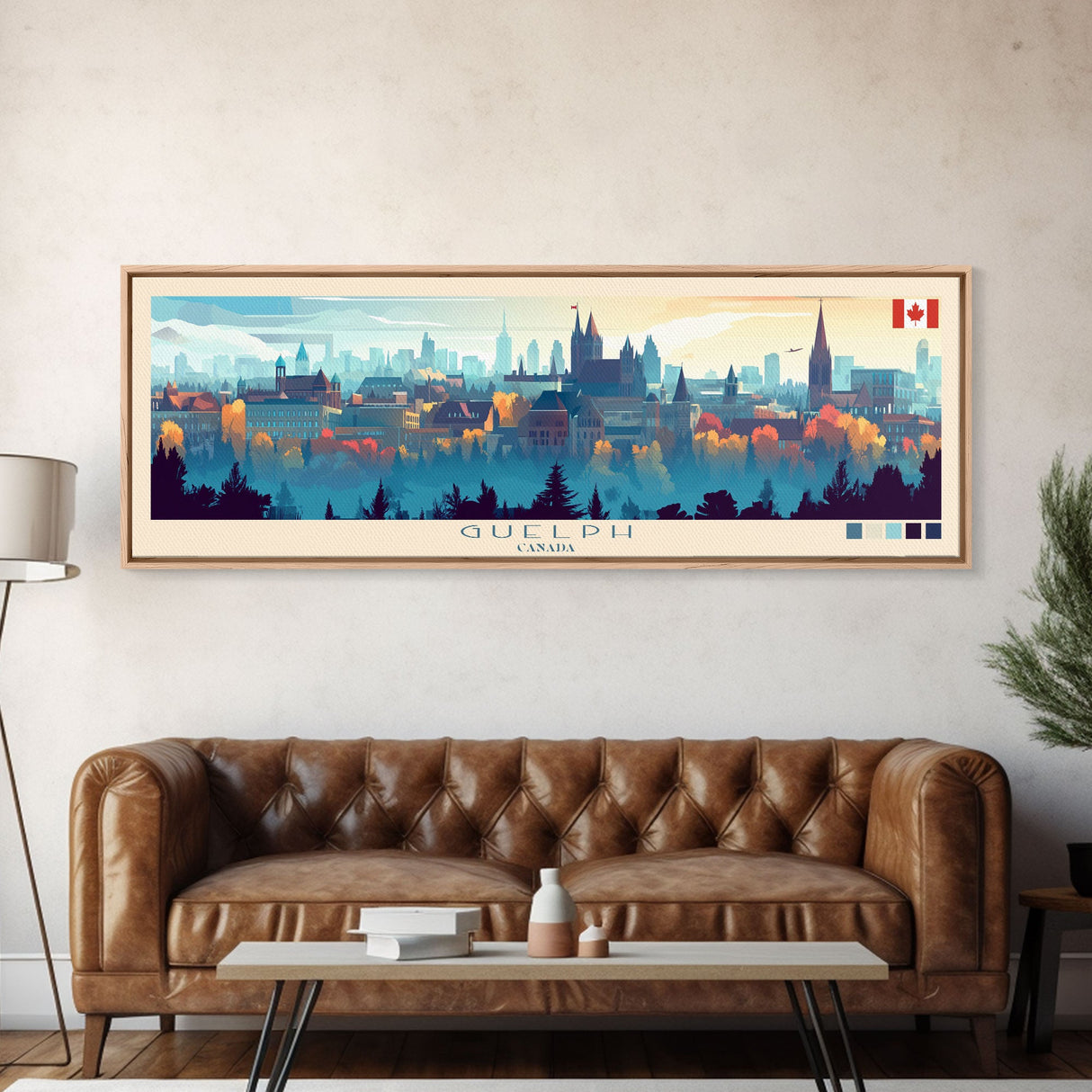 Guelph, Canada Travel Poster Panoramic Canvas Print, Guelph, Canada Painting, Canada Art, Guelph Travel Art, Guest Room Painting