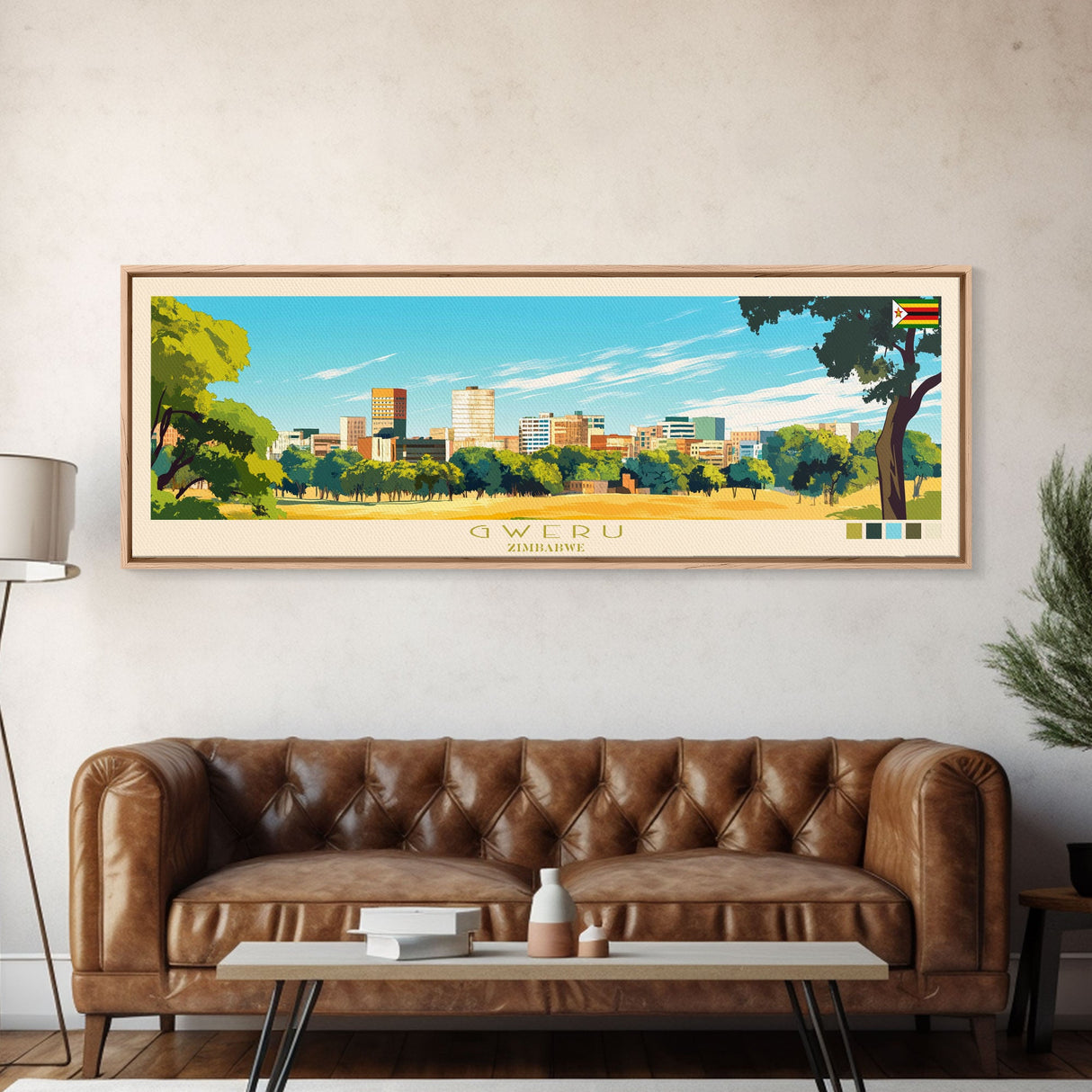 Gweru, Zimbabwe Panoramic Travel Poster Canvas Print, Gweru, Zimbabwe Painting, Zimbabwe Art, Gweru Panoramic Travel Art, Travel Painting