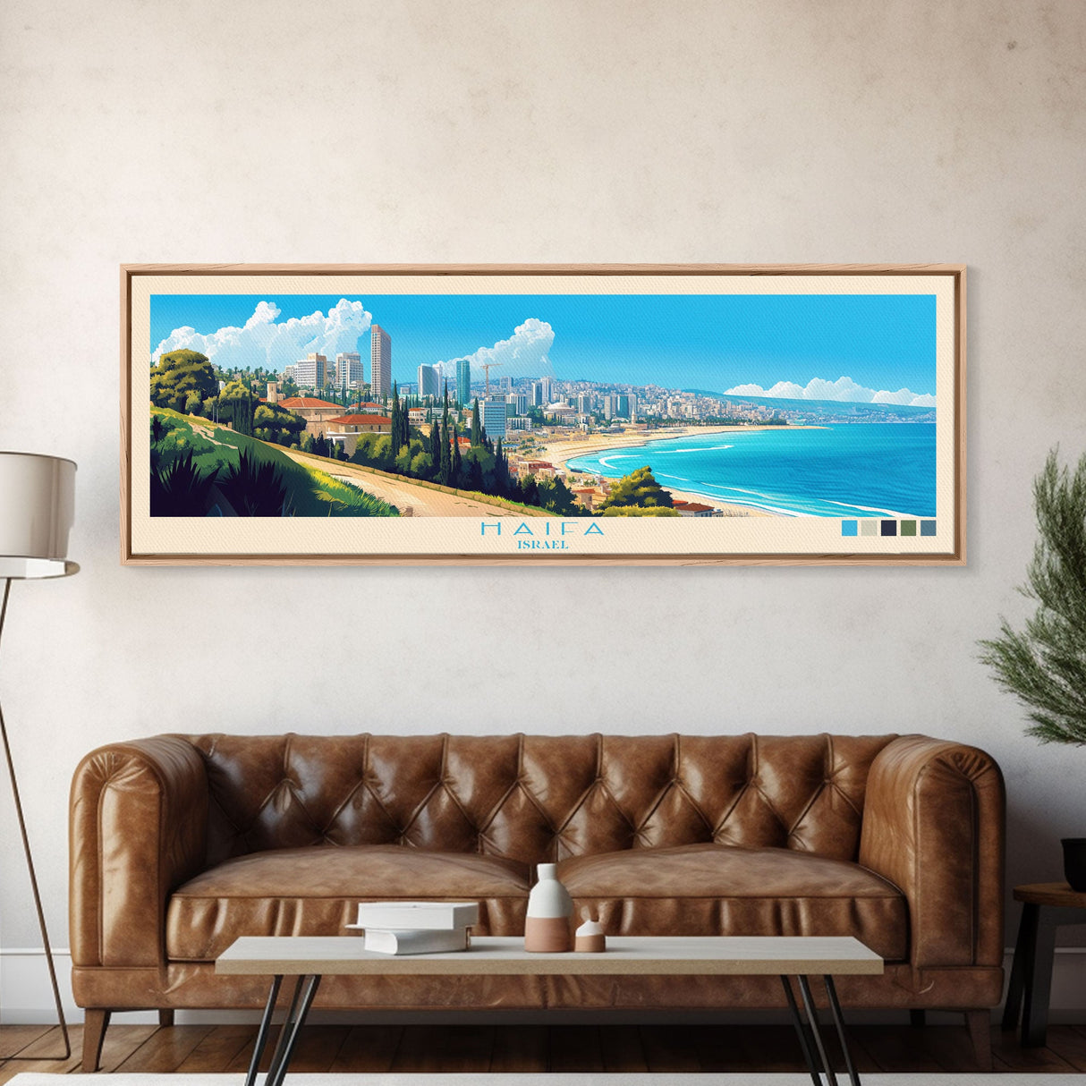 Haifa, Israel Panoramic Travel Poster Canvas Print, Haifa, Israel Painting, Israel Art, Haifa Travel Art, Guest Room Painting