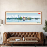 Hangzhou, China Panoramic Travel Poster Canvas Print, Hangzhou, China Painting, China Art, Hangzhou Panoramic Travel Art, Travel Painting