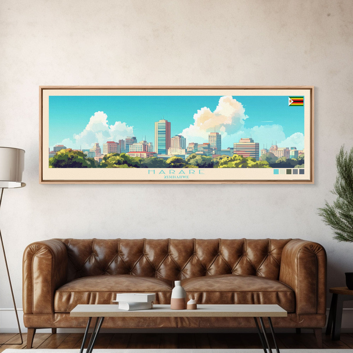 Harare, Zimbabwe Panoramic Travel Poster Canvas Print, Harare, Zimbabwe Painting, Zimbabwe Art, Harare Travel Art, Living Room Painting