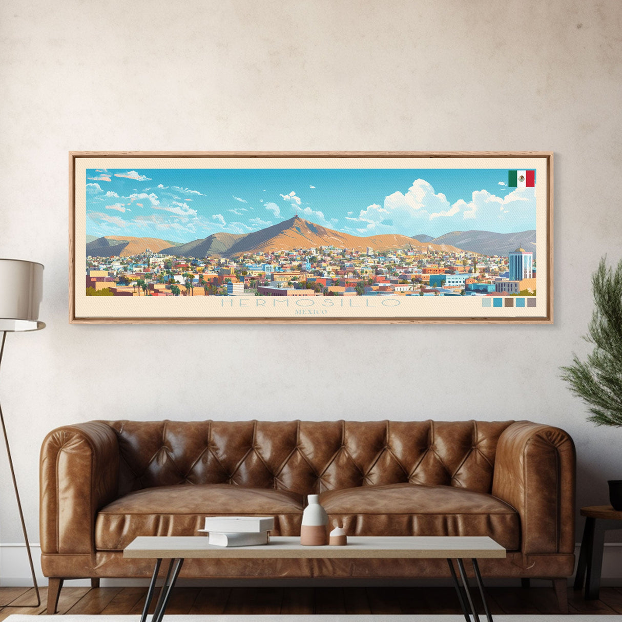 Hermosillo, Mexico Travel Poster Panoramic Canvas Print, Hermosillo, Mexico Painting, Mexico Art, Hermosillo Travel Art, Guest Room Painting