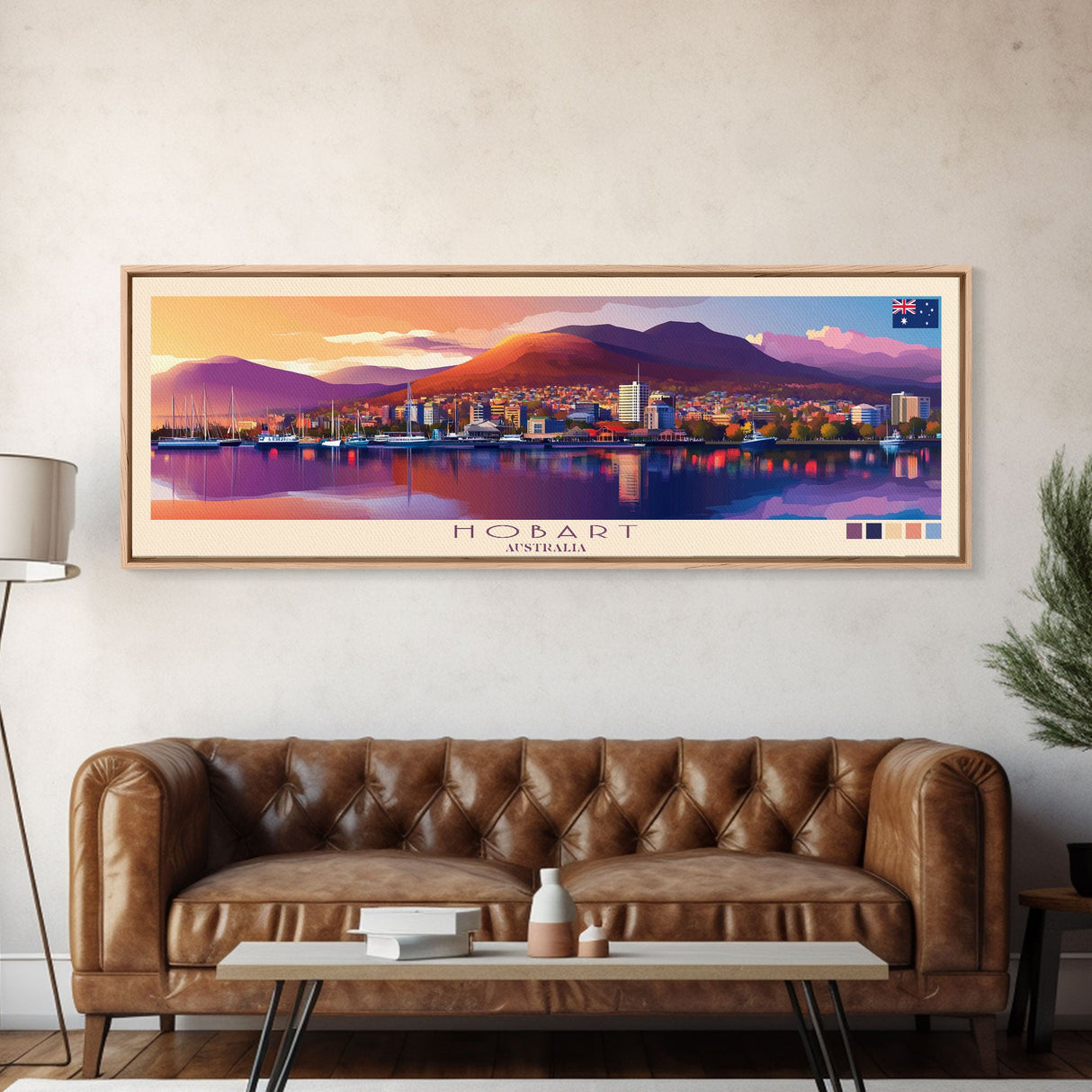 Hobart, Australia Panoramic Travel Poster Canvas Print, Hobart, Australia Painting, Australia Art, Hobart Travel Art, Guest Room Painting