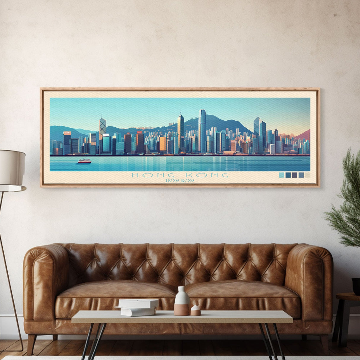 Panoramic Travel Poster Hong Kong, Hong Kong Canvas Print, Hong Kong, Hong Kong Painting, Hong Kong Art, Hong Kong Travel Art, Guest Room Painting