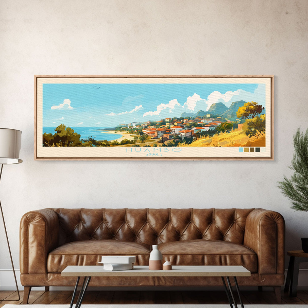 Huambo, Angola Panoramic Travel Poster Canvas Print, Huambo, Angola Painting, Angola Art, Huambo Travel Art, Living Room Painting