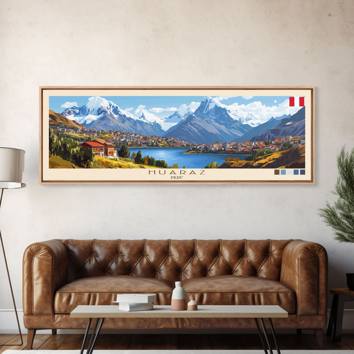 Huaraz, Peru Panoramic Travel Poster Canvas Print, Huaraz, Peru Painting, Peru Art, Huaraz Panoramic Travel Art, Travel Painting