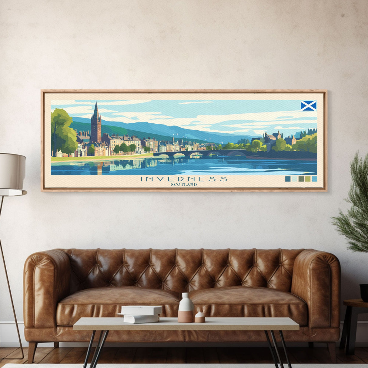 Inverness, Scotland Panoramic Travel Poster Canvas Print, Inverness, Scotland Painting, Scotland Art, Inverness Travel Art, Living Room Painting