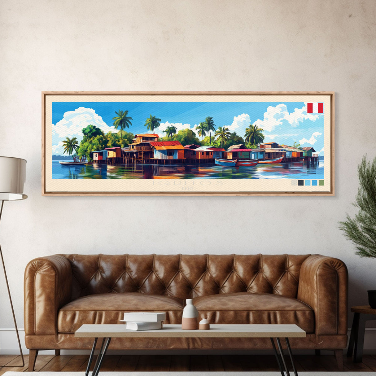 Iquitos, Peru Travel Poster Panoramic Canvas Print, Iquitos, Peru Painting, Peru Art, Iquitos Travel Art, Guest Room Painting