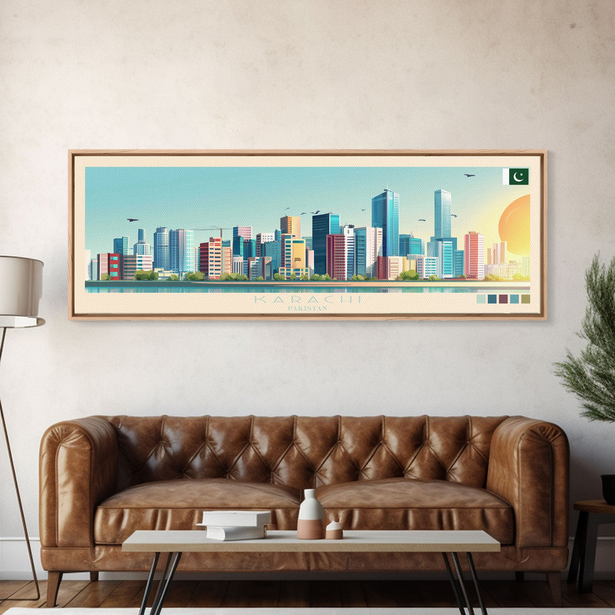 Karachi, Pakistan Panoramic Travel Poster Canvas Print, Karachi, Pakistan Painting, Pakistan Art, Karachi Panoramic Travel Art, Travel Painting