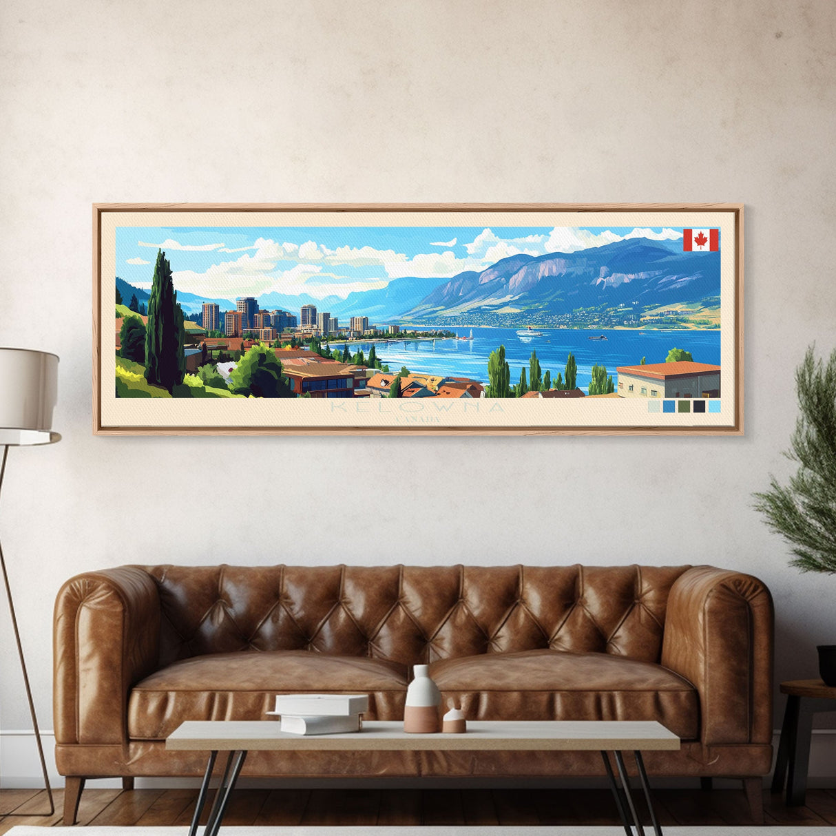 Kelowna, Canada Panoramic Travel Poster Canvas Print, Kelowna, Canada Painting, Canada Art, Kelowna Travel Art, Living Room Painting