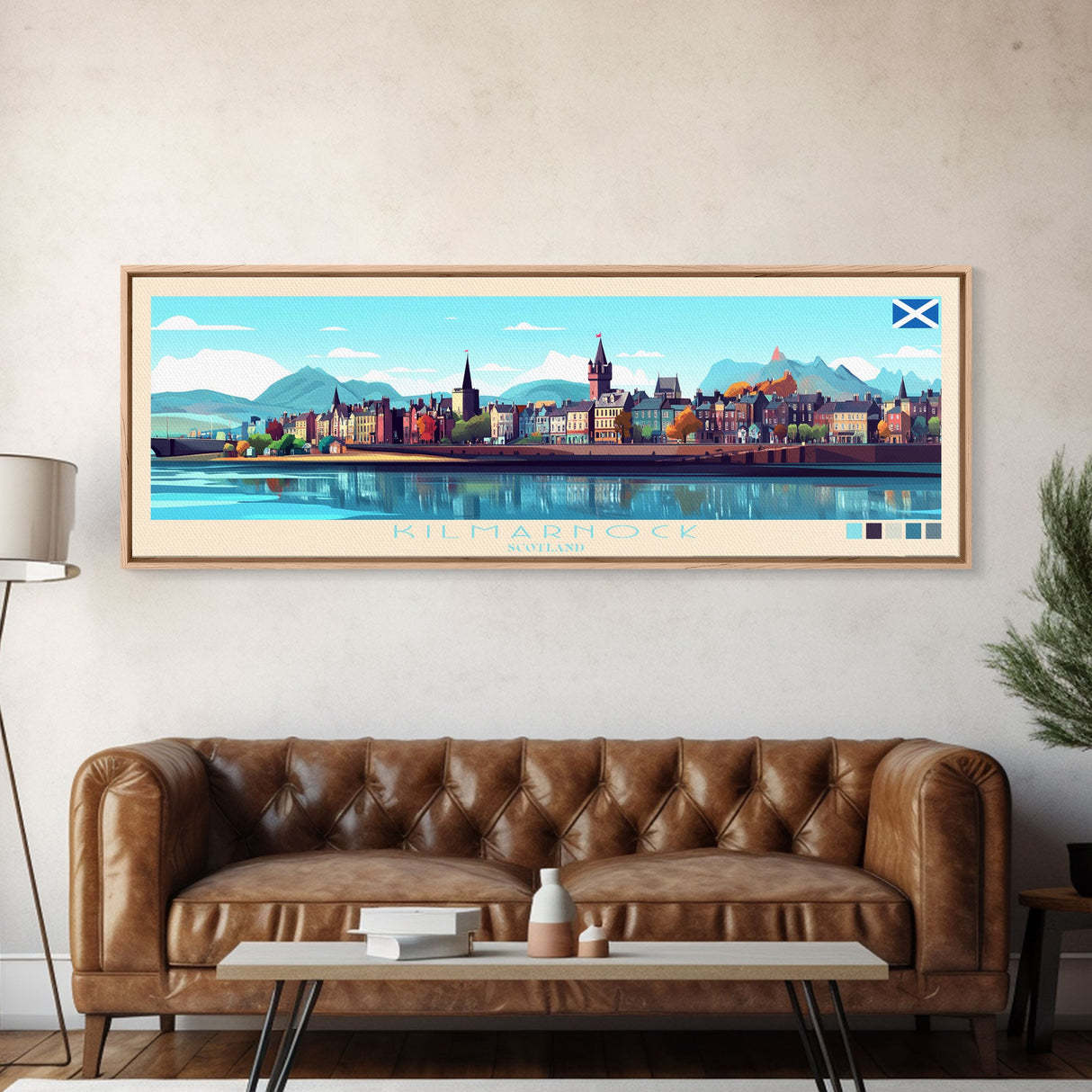 Kilmarnock, Scotland Panoramic Travel Poster Canvas Print, Kilmarnock, Scotland Painting, Scotland Art, Kilmarnock Travel Art, Guest Room Painting