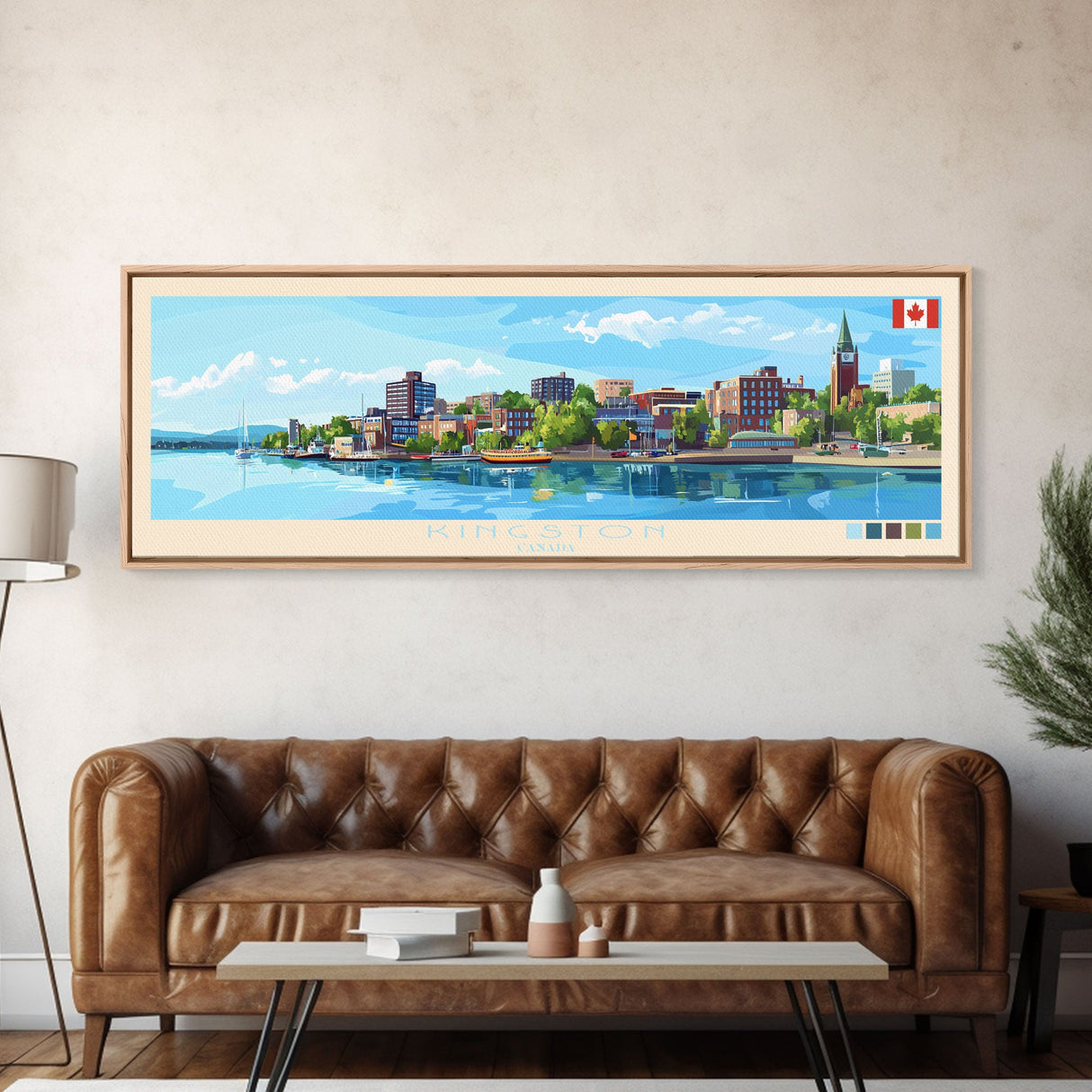 Kingston, Canada Panoramic Travel Poster Canvas Print, Kingston, Canada Painting, Canada Art, Kingston Travel Art, Living Room Painting