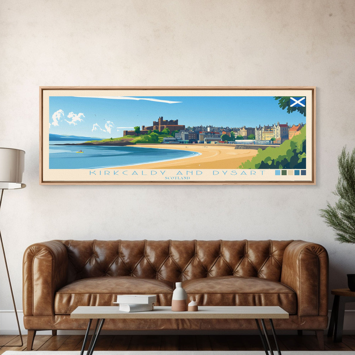 Kirkcaldy and Dysart, Scotland Travel Poster Panoramic Canvas Print, Kirkcaldy and Dysart, Scotland Painting, Scotland Art, Kirkcaldy and Dysart Travel Art, Guest Room Painting