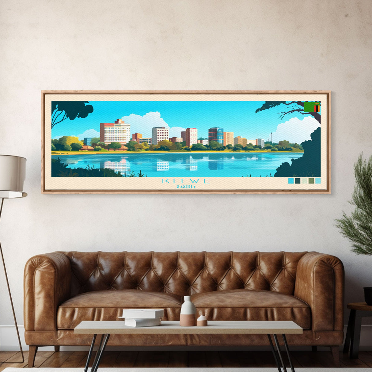 Kitwe, Zambia Panoramic Travel Poster Canvas Print, Kitwe, Zambia Painting, Zambia Art, Kitwe Panoramic Travel Art, Travel Painting