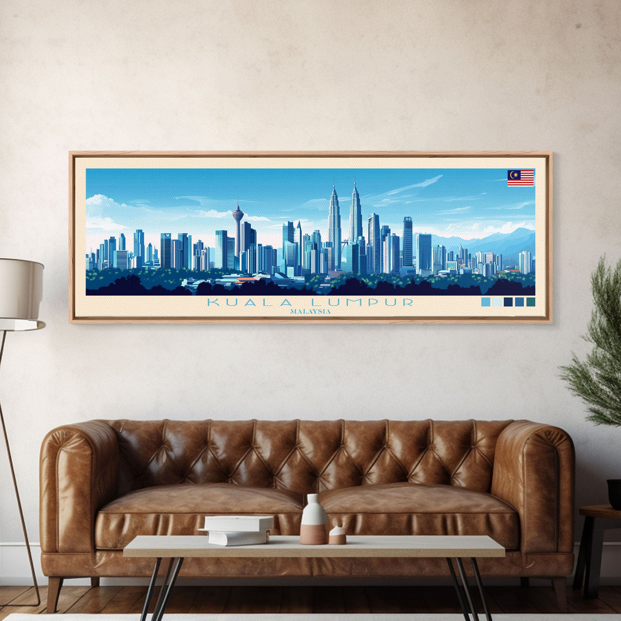 Kuala Lumpur, Malaysia Panoramic Travel Poster Canvas Print, Kuala Lumpur, Malaysia Painting, Malaysia Art, Kuala Lumpur Travel Art, Guest Room Painting