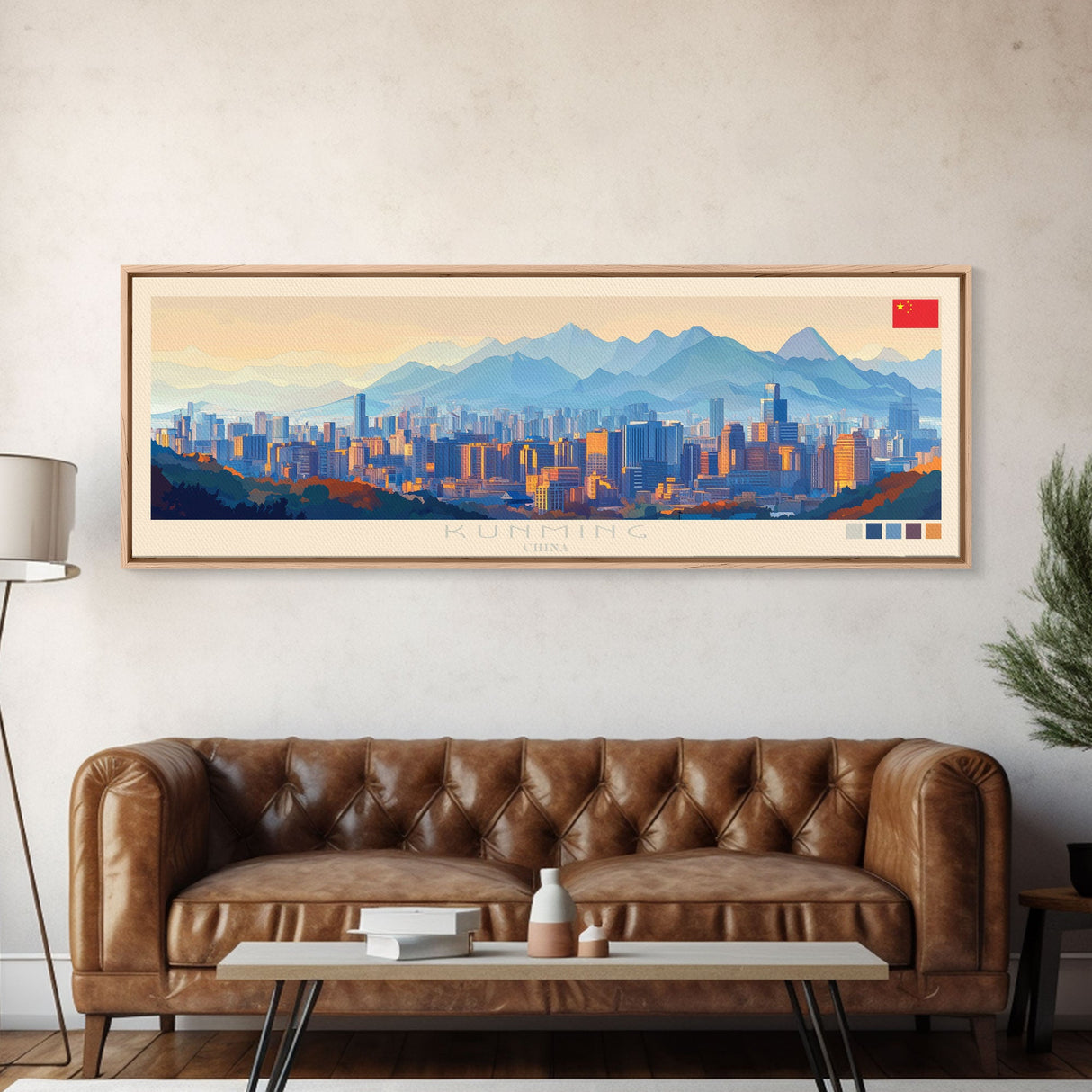 Kunming, China Panoramic Travel Poster Canvas Print, Kunming, China Painting, China Art, Kunming Travel Art, Guest Room Painting