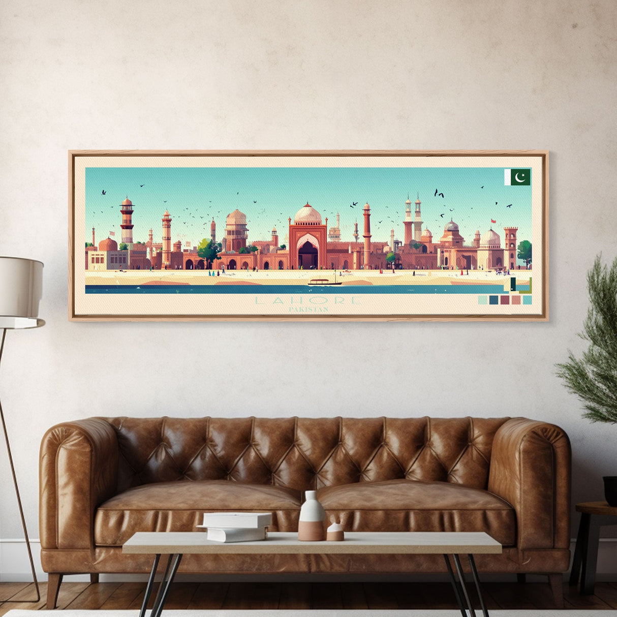 Lahore, Pakistan Panoramic Travel Poster Canvas Print, Lahore, Pakistan Painting, Pakistan Art, Lahore Travel Art, Guest Room Painting